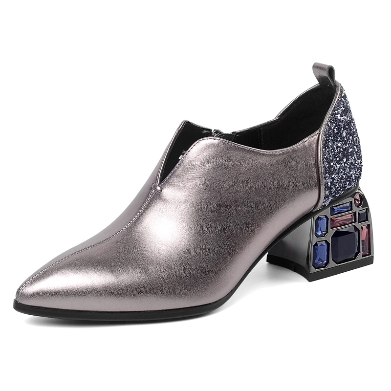 Spring Women Ankle Boots Ladies Genuine Leather Rhinestone Style Black Pointed Toe Deep Mouth Side Zipper High Heel Shoes M002
Spring Women Ankle Boots Ladies Genuine Leather Rhinestone Style Black Pointed Toe Deep Mouth Side Zipper High Heel Shoes M002