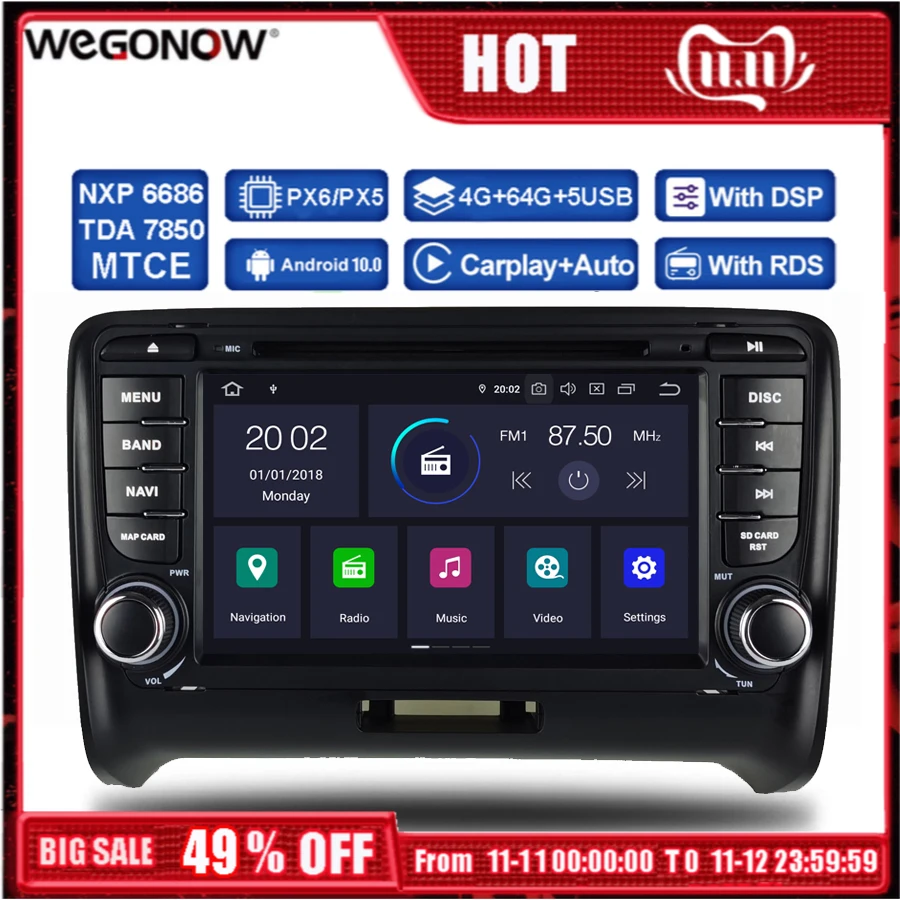 Автомобильный DVD-плеер PX6 DSP Android 10 6 ядер 4 Гб ОЗУ 64 ПЗУ GPS карта Bluetooth 5 0 RDS радио Wi-Fi