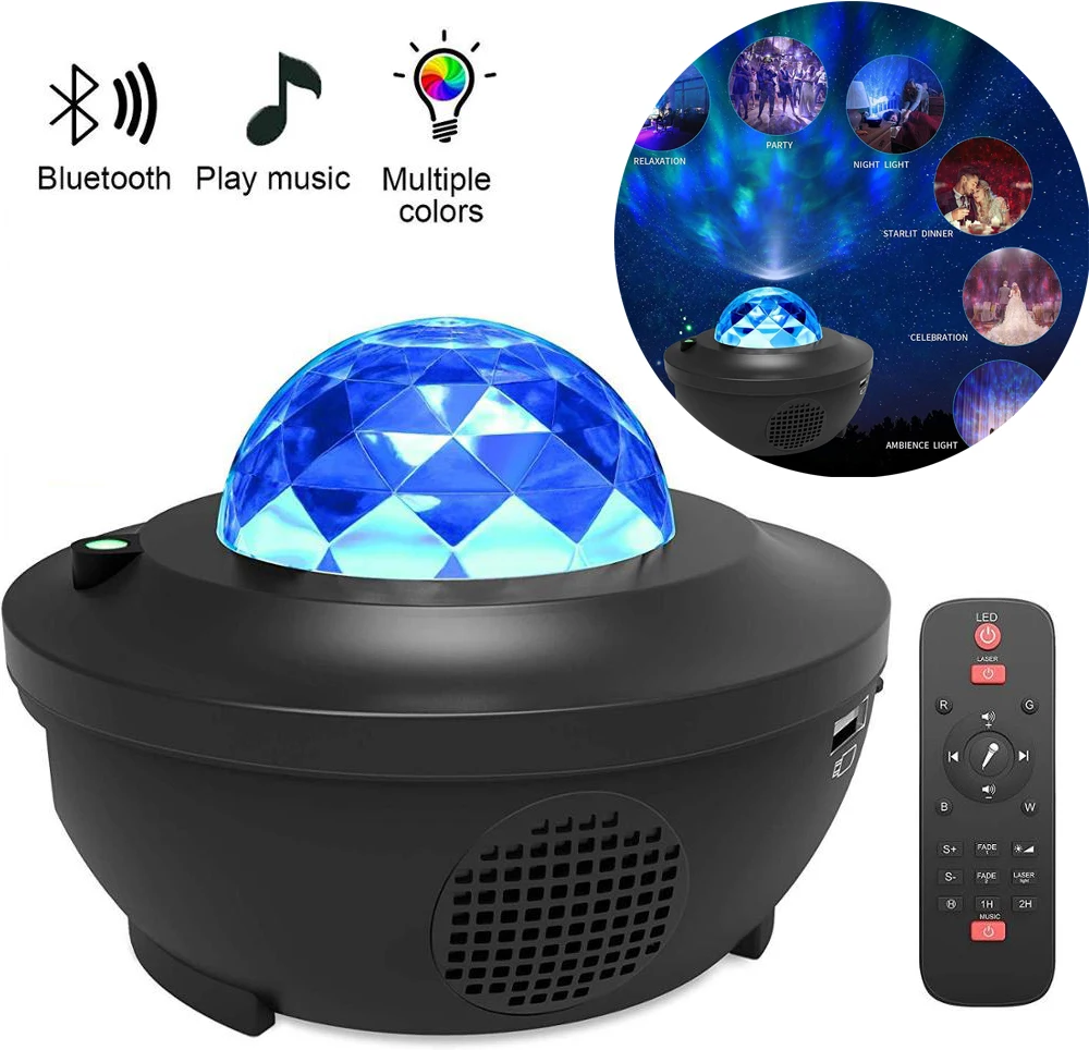 USB LED Star Night Projector Light with Blueteeth Voice Control/ Sound-Activated Music Player Starry Water Wave LED Projector
USB LED Star Night Projector Light with Blueteeth Voice Control/ Sound-Activated Music Player Starry Water Wave LED Projector