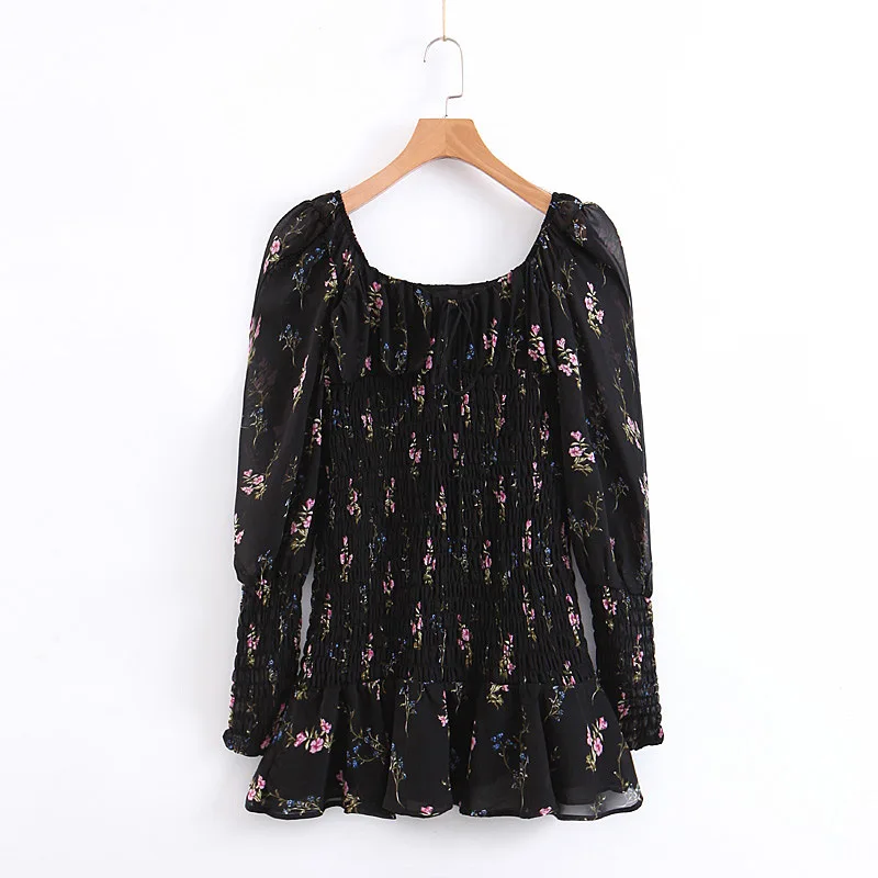 2019 Spring Europe And America WOMEN'S Dress New Style Elastic Small Flower Long-sleeved Dress 9025
2019 Spring Europe And America WOMEN'S Dress New Style Elastic Small Flower Long-sleeved Dress 9025