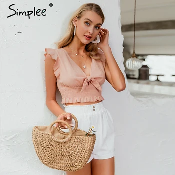 Simplee Casual ruffle sleeveless tops women tank Fashion bow tie elastic tanks and camis Girl beach hoilday summer solid vest 
Simplee Casual ruffle sleeveless tops women tank Fashion bow tie elastic tanks and camis Girl beach hoilday summer solid vest