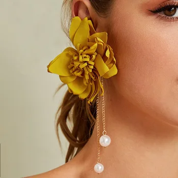 Fashion Long Big Fabric Flower Drop Earring Exaggerated Women Elegant Simulated Pearl Gold Long Dangle Earring Jewelry Pendients
Fashion Long Big Fabric Flower Drop Earring Exaggerated Women Elegant Simulated Pearl Gold Long Dangle Earring Jewelry Pendients