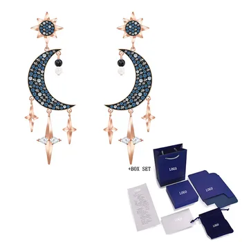 

SWA Fashion Jewelry New SYMBOLIC Pierced Earrings Mysterious Night Sky Moon And Stars Decoration Crystal Female Romantic Gift