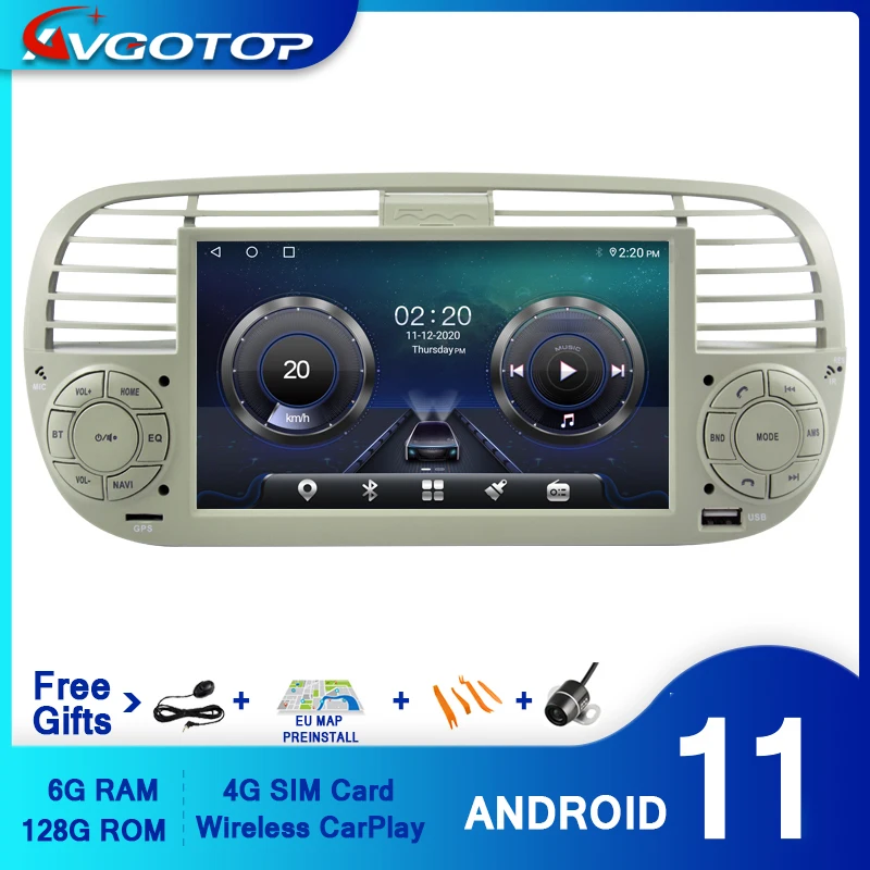 Автомагнитола AVGOTOP Android 11 для FIAT 500 Abarth 2008-2015 Carplay DSP GPS Wifi Navi Head Unit | Автомобили и