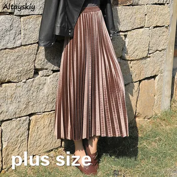 Skirts Women High Waist Pleated Elegant Solid Mid-calf Korean Style Plus Size Winter Streetwear Vintage All-match Womens Trendy
Skirts Women High Waist Pleated Elegant Solid Mid-calf Korean Style Plus Size Winter Streetwear Vintage All-match Womens Trendy