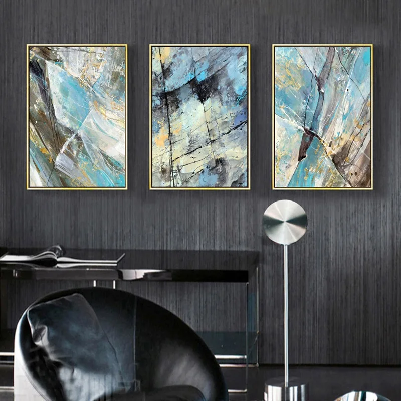 

Modern Abstract Blue Gold Foil Marble Texture Canvas Paintings Wall Art Posters And Prints For Living Room Office Home Decor