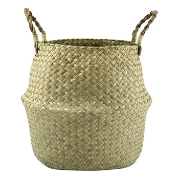 Natural Seagrass Belly Basket, 31Cm Collapsible Handmade Plant Pot Planter Weave Tote Basket with Handle for Storage Laundry Hom 
Natural Seagrass Belly Basket, 31Cm Collapsible Handmade Plant Pot Planter Weave Tote Basket with Handle for Storage Laundry Hom