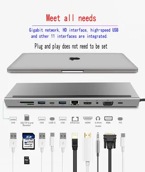 ype-C dock 11 in 1 multifunction hub usb3.1 hub notebook external with HDMI VGA RJ45 Ethernet , card reade,with PD charging
ype-C dock 11 in 1 multifunction hub usb3.1 hub notebook external with HDMI VGA RJ45 Ethernet , card reade,with PD charging