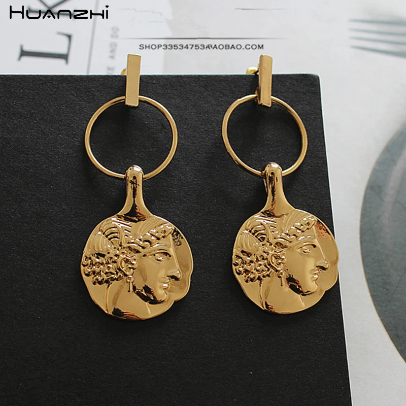HUANZHI Portrait Coin Trendy Silver Gold Color Metal Exaggeration Design Long Drop Earrings for Women Girls Party Jewelry Gifts
HUANZHI Portrait Coin Trendy Silver Gold Color Metal Exaggeration Design Long Drop Earrings for Women Girls Party Jewelry Gifts
