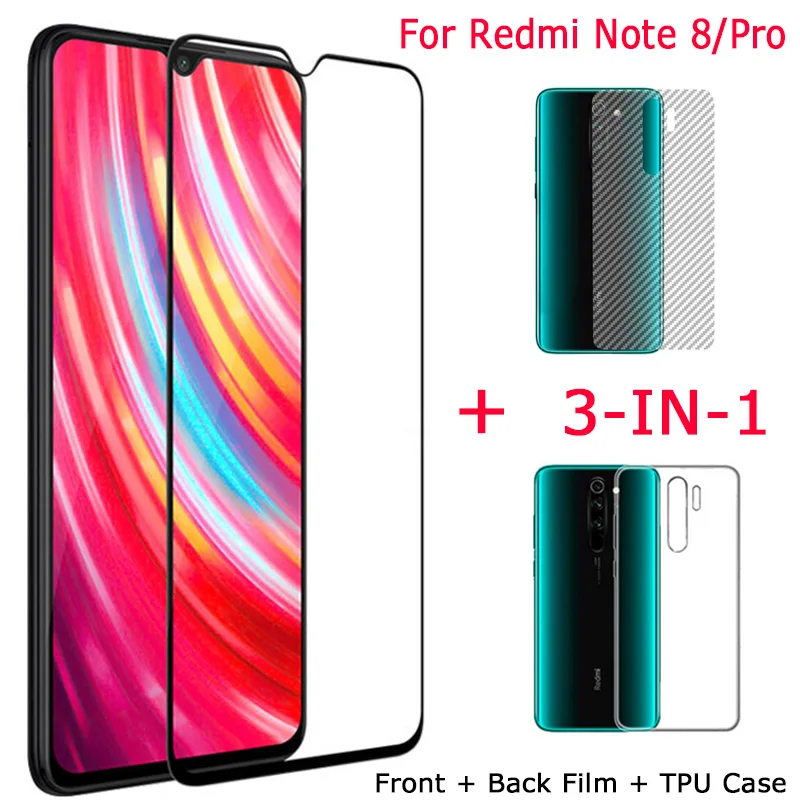 3 в 1 Передняя + задняя стекло Xiaomi Redmi Note 8 Pro защитное Note8 на нот про редми ноут сяоми