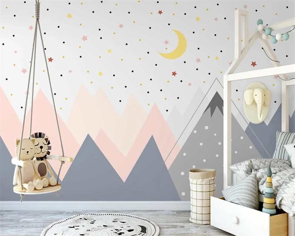 

beibehang Customize new nordic hand-painted geometric mountain peak children's room starry sky background wallpaper papier peint