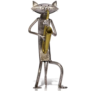 

Metal Statue Music Playing Guitar Saxophone Singing Cat Statue Home Supplies Crafts Gifts Home Decorating Saxophone Cats