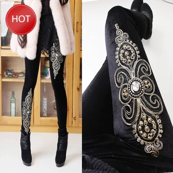 Women's High Quality Velvet Trousers Ladies Tight Elastic Pure Black Heavy Embroidery Beads All-match Basic Pants Spring Autumn 
Women's High Quality Velvet Trousers Ladies Tight Elastic Pure Black Heavy Embroidery Beads All-match Basic Pants Spring Autumn