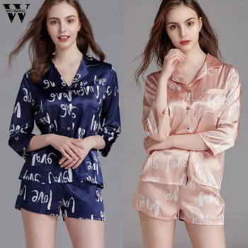 Womail pijamas mujer 2020 Summer Silk 2 pieces pajamas sets love print Leisure Nightwear Short Sleeves Sleepwear sexy para mujer
Womail pijamas mujer 2020 Summer Silk 2 pieces pajamas sets love print Leisure Nightwear Short Sleeves Sleepwear sexy para mujer