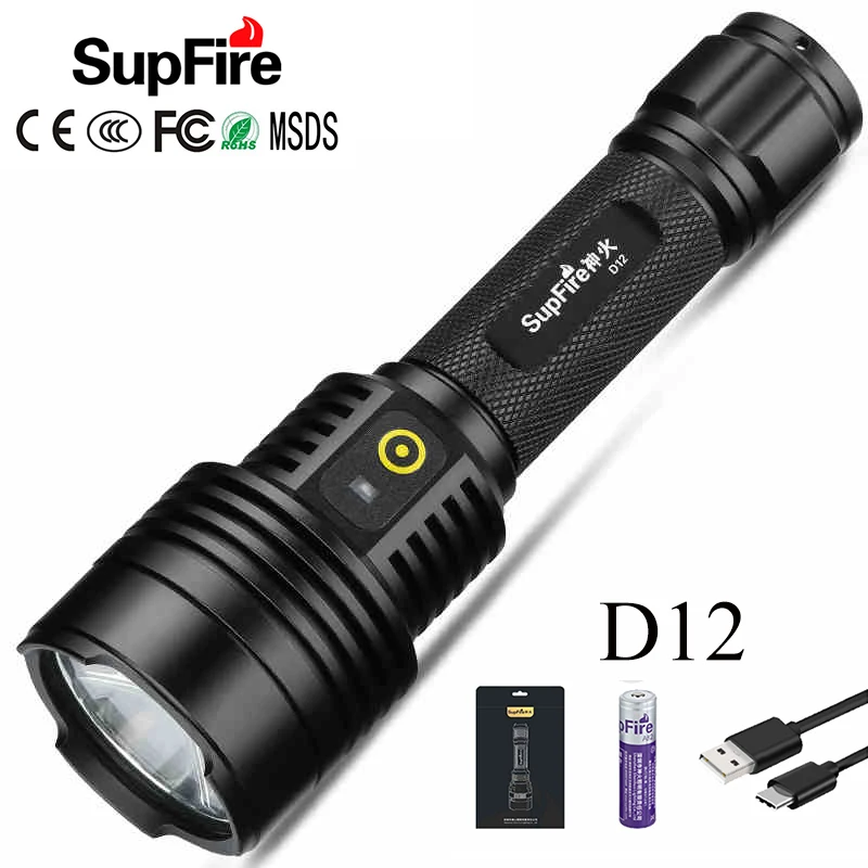 Supfire LED Flashlight Torch D12 Linterna Led 18650 Rechargeable Light 1500lm Camping Fishing Tent Light
Supfire LED Flashlight Torch D12 Linterna Led 18650 Rechargeable Light 1500lm Camping Fishing Tent Light