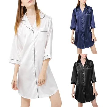 Women's Silky Short Nightgown 3/4 Sleeves V-Neck Loose-Fit Night Dress Skirt Sleepwear Sleepshirts 3 colors Cool Fabric
Women's Silky Short Nightgown 3/4 Sleeves V-Neck Loose-Fit Night Dress Skirt Sleepwear Sleepshirts 3 colors Cool Fabric
