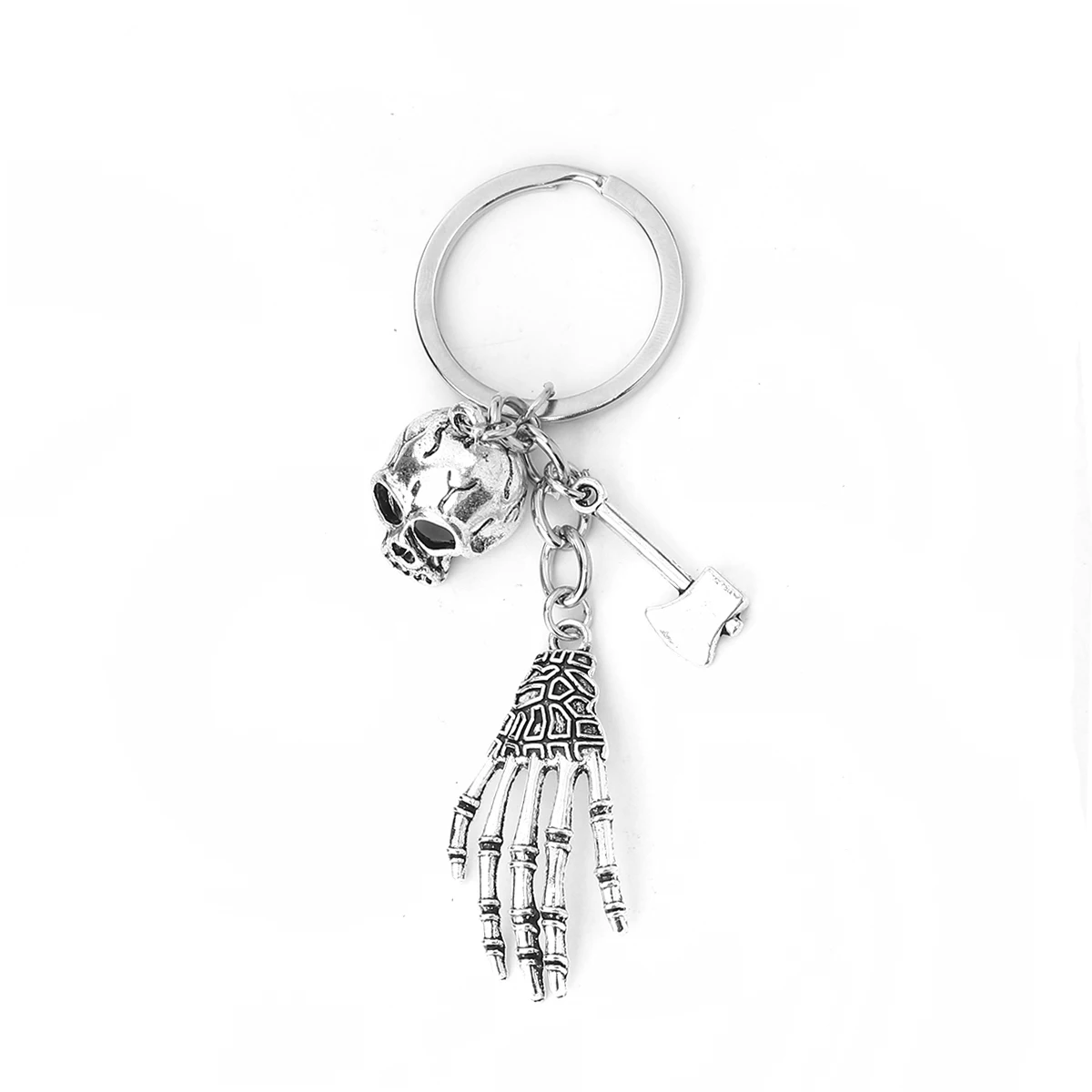 

Halloween Keychain Skull Keyring Skeleton Hand Antique Silver Color Ring Jewelry Wholesale 10.2cm long, 1 Piece