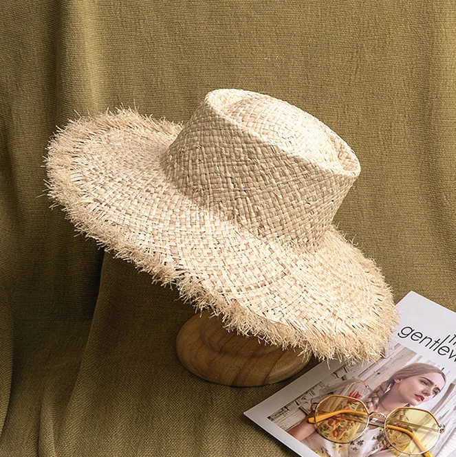 

Summer women fringed straw hat Floppy large wide brim raffia panama cap gorros Tassel sun protection hat