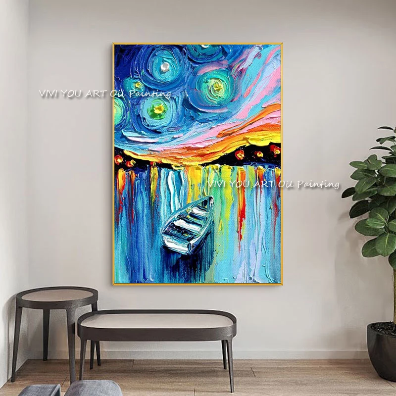 Large Size Boat Canvas Thick Sky Blue Orange Oil Painting Poster 100% Handmade Picture Wall Art Cuadros Room Home Decoration
Large Size Boat Canvas Thick Sky Blue Orange Oil Painting Poster 100% Handmade Picture Wall Art Cuadros Room Home Decoration