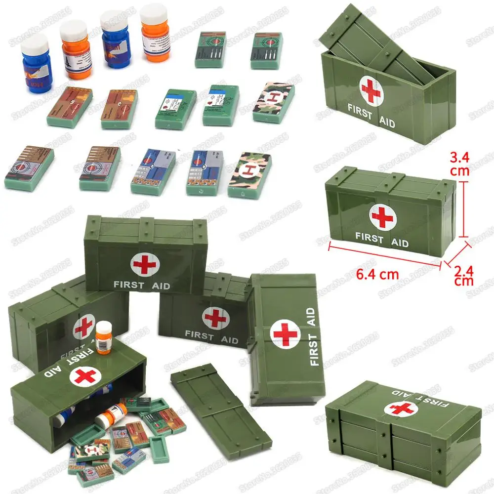 First Aid Medicine Chest Military Building Block WW2 Material Box Equipment Army Soldier Treatment Figures Model Gift Child Toys
First Aid Medicine Chest Military Building Block WW2 Material Box Equipment Army Soldier Treatment Figures Model Gift Child Toys