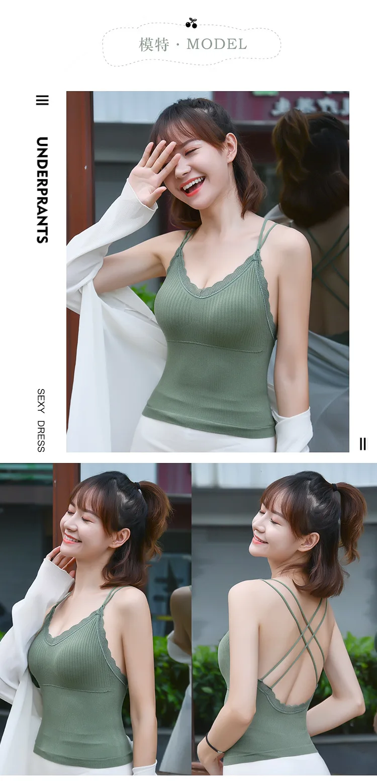 Description Picture 5 of itemSummer Tank Top Women Crop Tops Sexy Lingerie Beauty Back Seamless Underwear Lace Bralette Camis Female Padded Camisole Femme