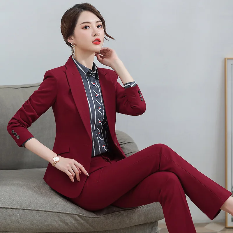 

New Fashion Slim Business Wear Elegant Women Office OL Jacket Set Formal Blazer + Pants Suit Feminino Female interview suits