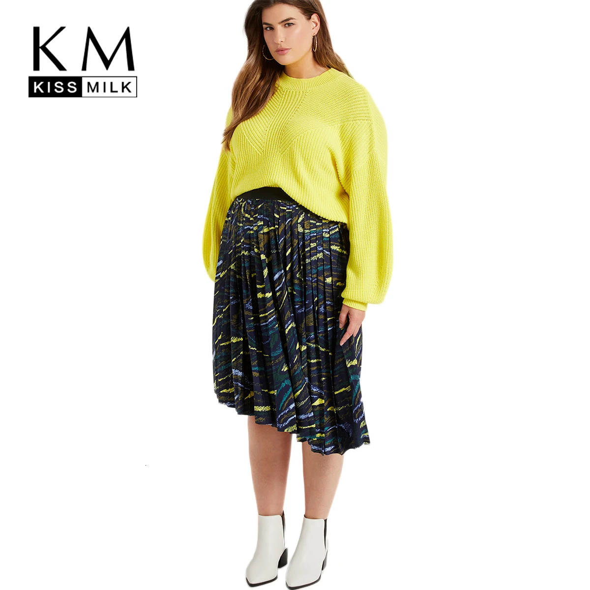 Женская одежда большого размера Kissmilk яркий вязаный винтажный свитер с