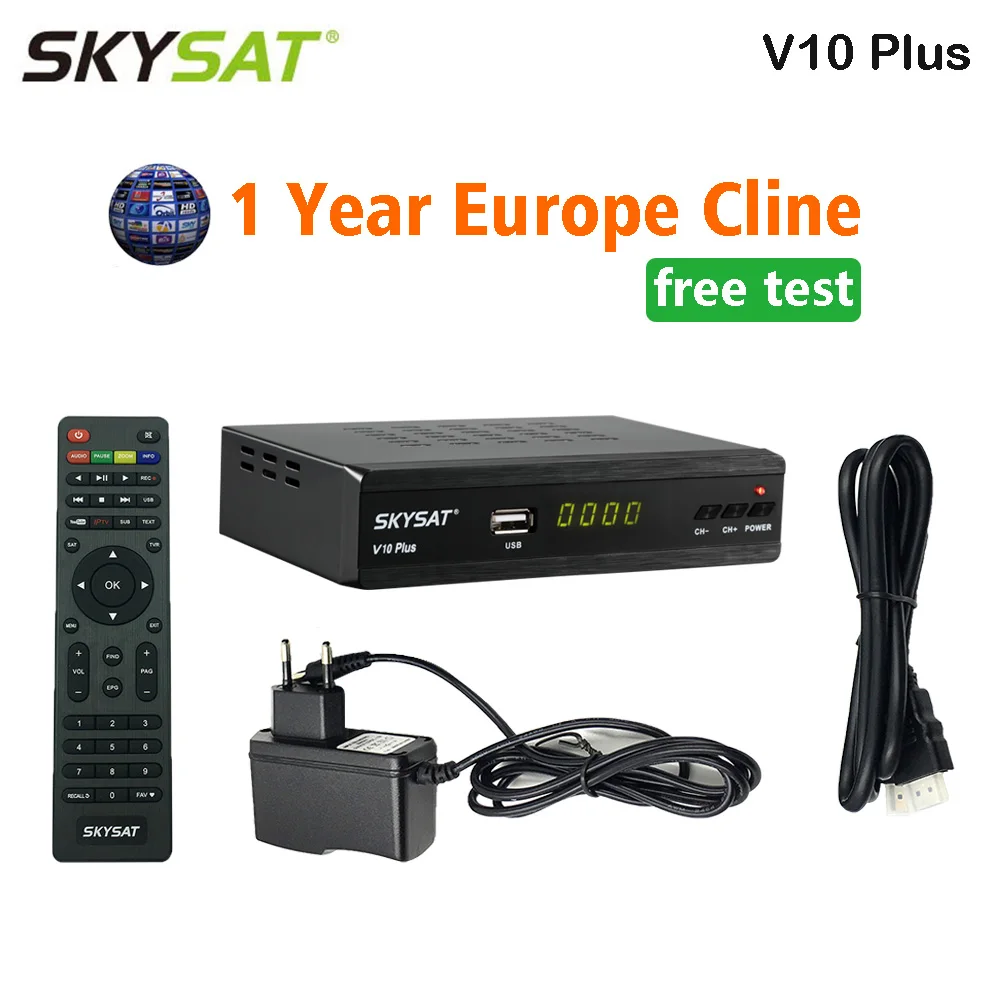 HD Satellite Receiver SKYSAT V10 Plus with 1 year Europe Cline CCCams RJ45 WiFi Powervu Biss Youtube Xtream IPTV Decoder
HD Satellite Receiver SKYSAT V10 Plus with 1 year Europe Cline CCCams RJ45 WiFi Powervu Biss Youtube Xtream IPTV Decoder