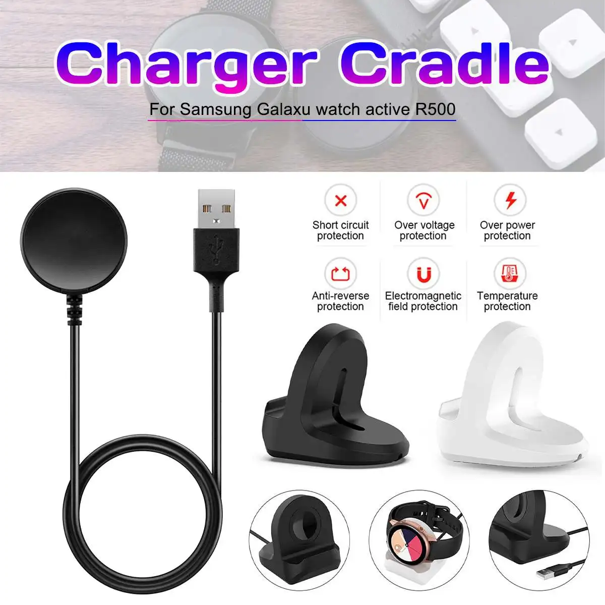 USB Charger Cradle Silicone Dock Stand For Samsungg Galaxyy Watch Active SM-R500 Smartwatch Charger Cable/ Holder Base Wireless
USB Charger Cradle Silicone Dock Stand For Samsungg Galaxyy Watch Active SM-R500 Smartwatch Charger Cable/ Holder Base Wireless