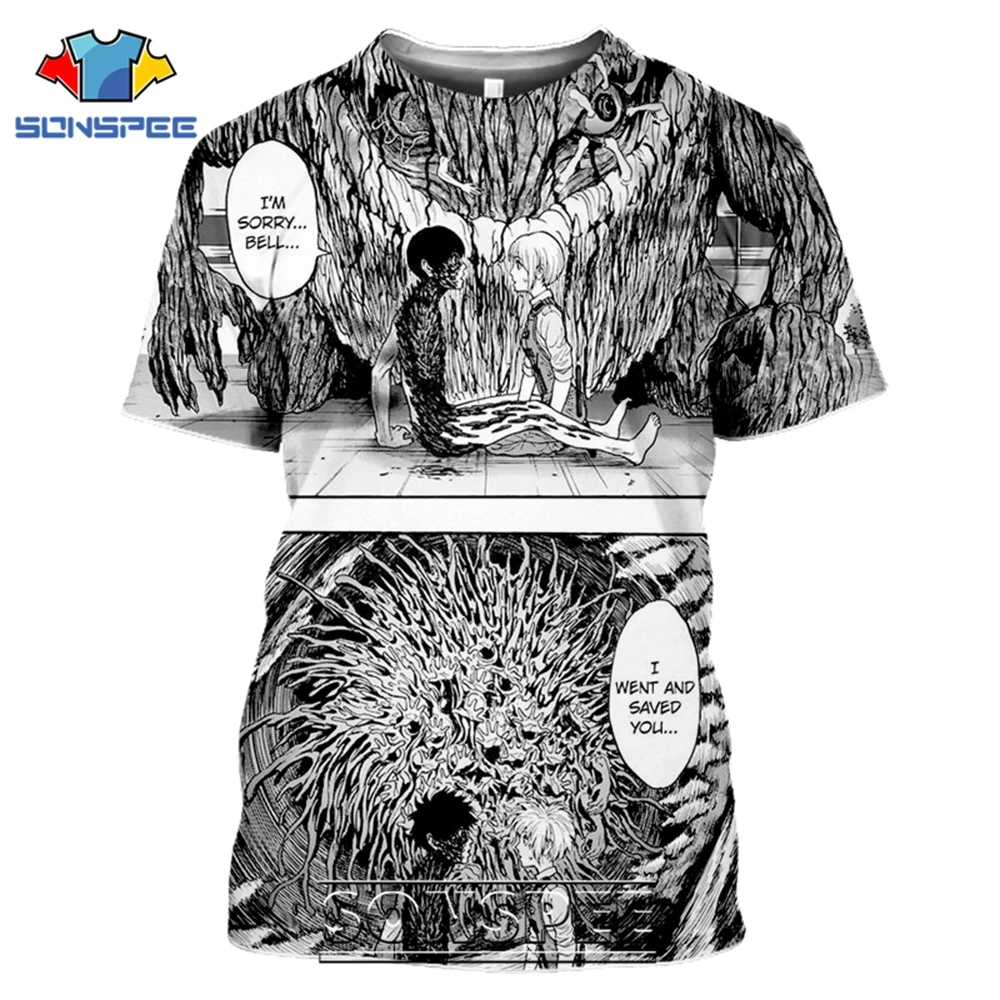Junji Ito T-shirts SONSPEE 3D Print Men Women Casual Japanese Streetwear Harajuku Hip Hop Horror Aesthetic Anime Tees Tops Shirt (1)