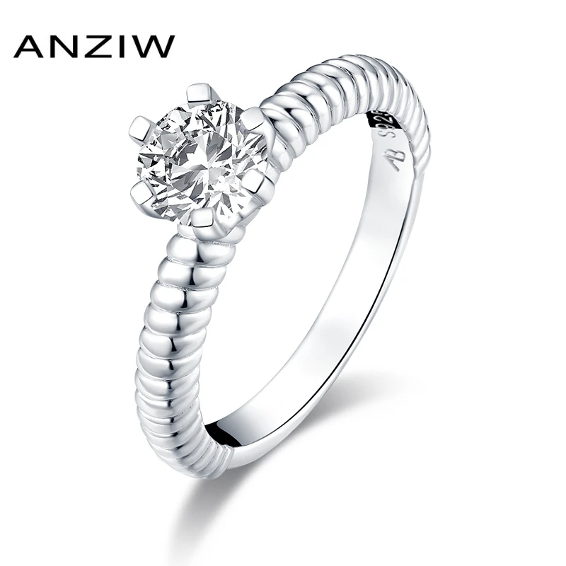 ANZIW 925 пробы серебро Винтаж твист 1ct круглой огранки Обручение кольцо для Для