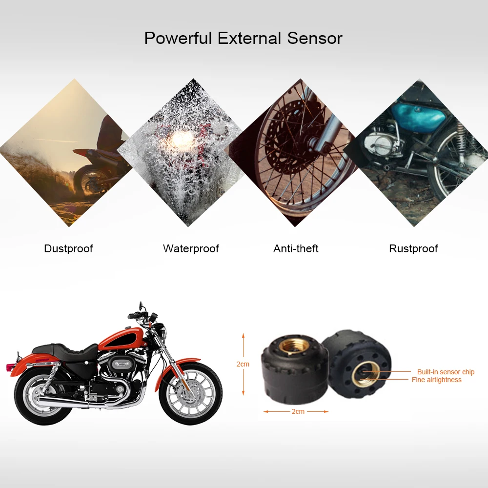 Tire Pressure Monitoring System Motorcycle TPMS Real-time Tester LCD Screen 2 External Sensors Tire Pressure Monitoring System Motorcycle TPMS Real-time Tester LCD Screen 2 External Sensors