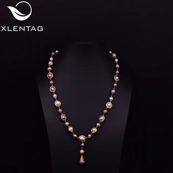 

XlentAg Natural Colored Pearls Initial Necklaces & Pendants White Pink Purple Pearl Gifts Luxury Handmade Gothic Jewellry GN0207