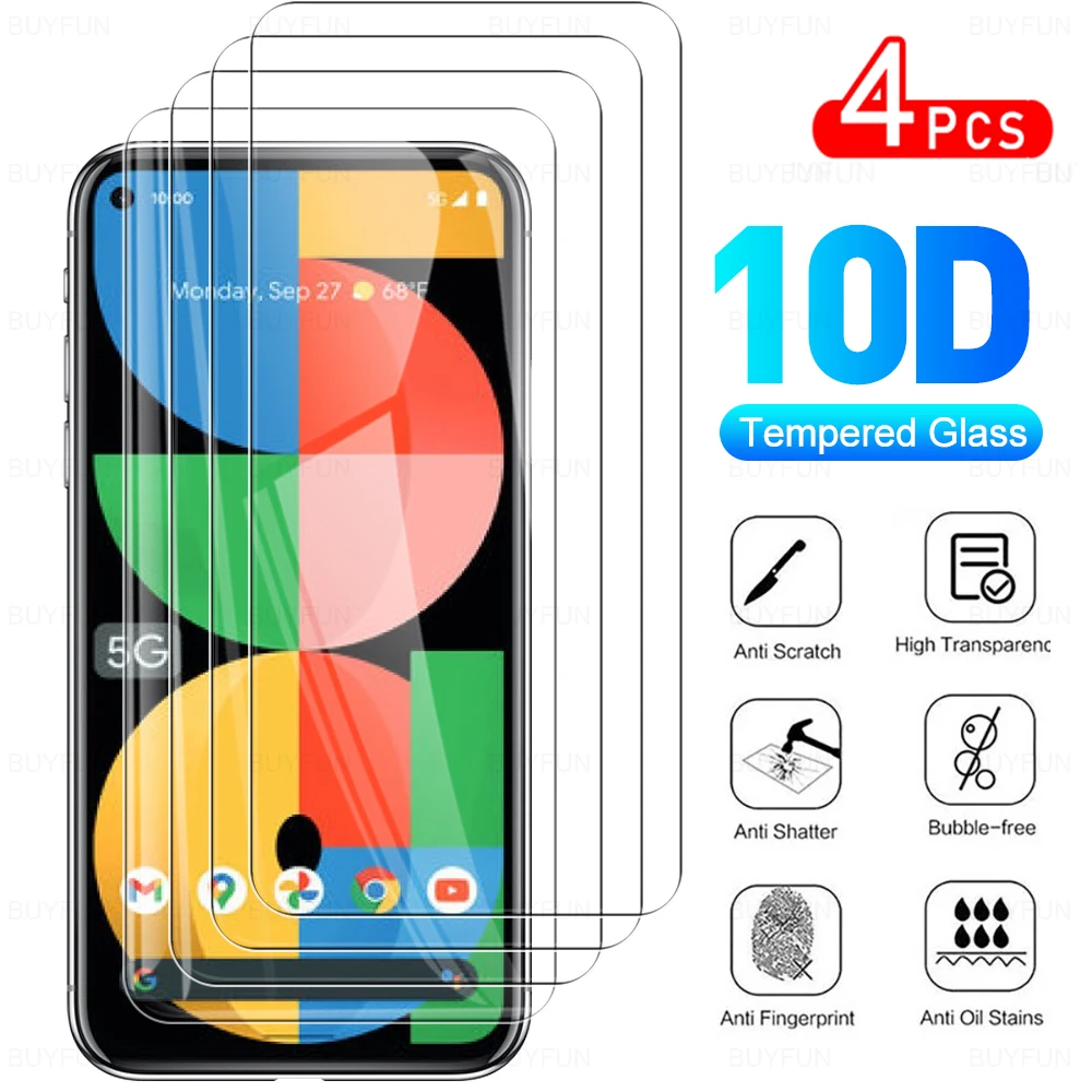 

4Pcs Full Cover Protective Tempered Glass Film For Google Pixel 5a 5G Phone Screen Protector Glass For Goo Gle Pixel5a 6.34 inch