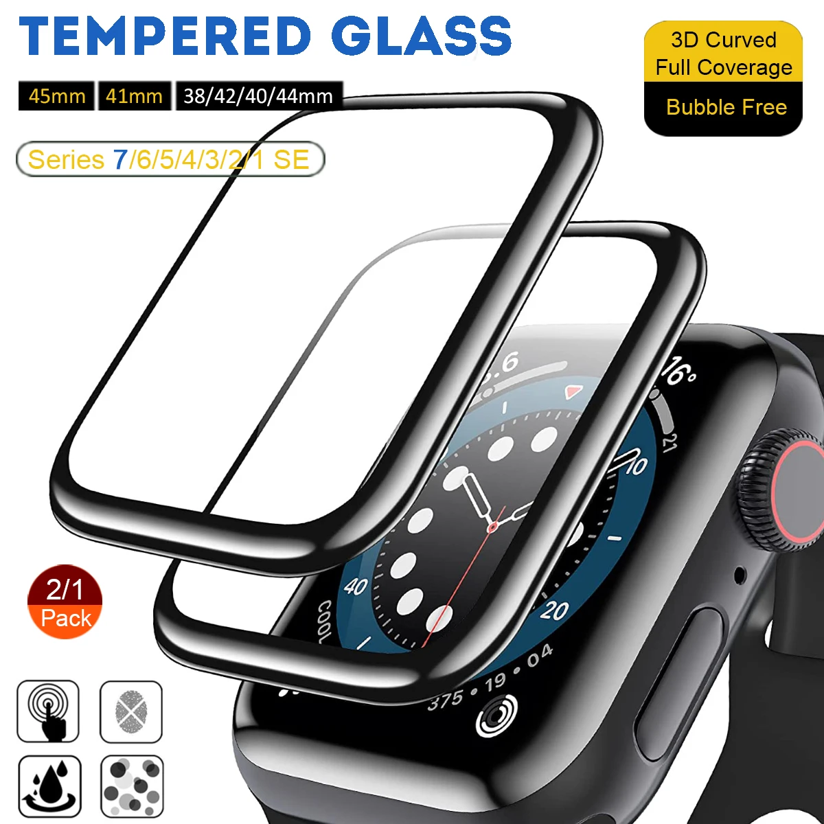 Защитное стекло HD для Apple Watch с закругленными краями 38 мм 42 iWatch 2/3/4/5/6/SE/7 40 44 41 45 |