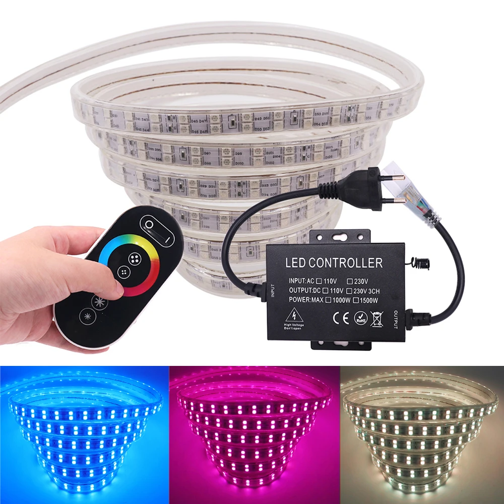 120LED RGB LED Strip Light 220V 5050 Full Touch Remote Control Double Row LED Ribbon Lights Tube Waterproof Home Decoration Lamp
120LED RGB LED Strip Light 220V 5050 Full Touch Remote Control Double Row LED Ribbon Lights Tube Waterproof Home Decoration Lamp