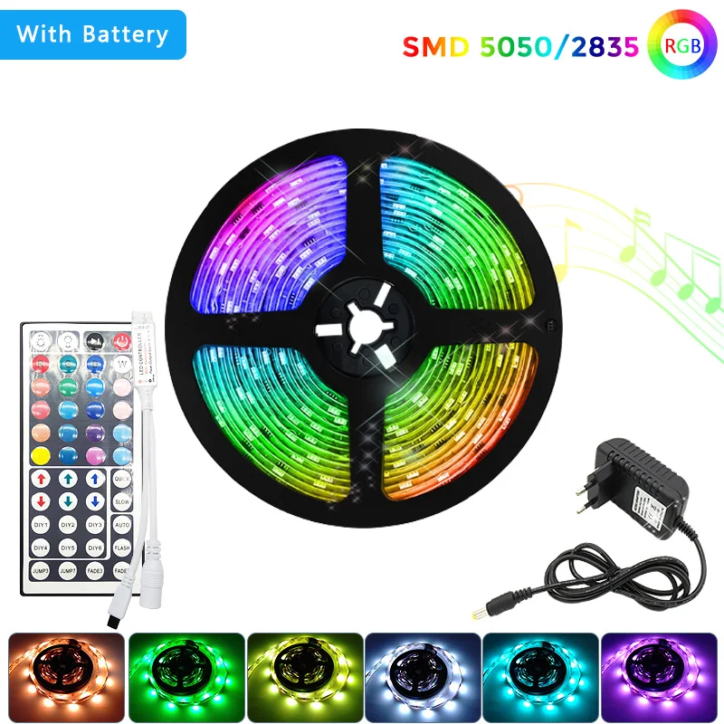 LED Strip Light 12V RGB 5050 2835 5M 10M 15M Remote With Battery SMD Flexible DC Adapter Room Decoration Luces Christmas Lights | Лампы и