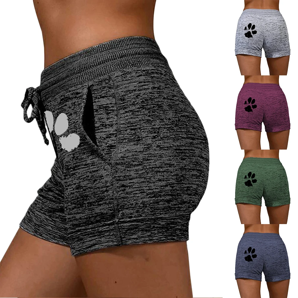 Summer Fast Drying Drawstring Cat Paw Print Shorts