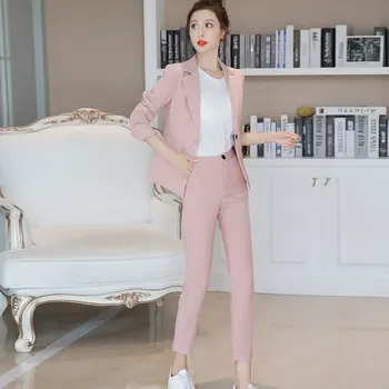 Pant Suits For Women 2020 Autumn New Pink Striped Small Suit + Ankle Length Trousers Two-piece Long Sleeve Office Lady Suit
Pant Suits For Women 2020 Autumn New Pink Striped Small Suit + Ankle Length Trousers Two-piece Long Sleeve Office Lady Suit