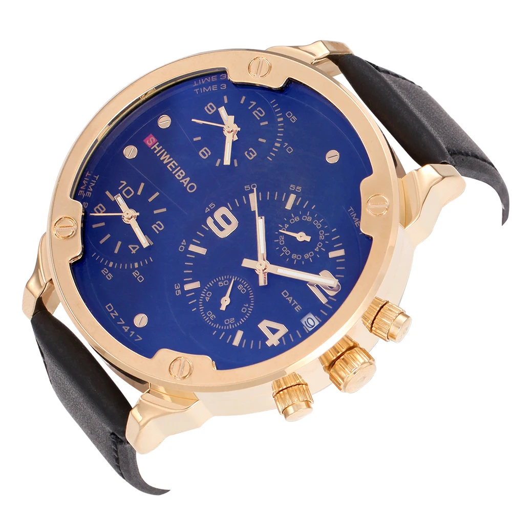 Фото Brand Watches Men leather Military Sport Quartz Clock Business Multiple time zones Chronograph Watch dz style Relogio Masculino | Наручные