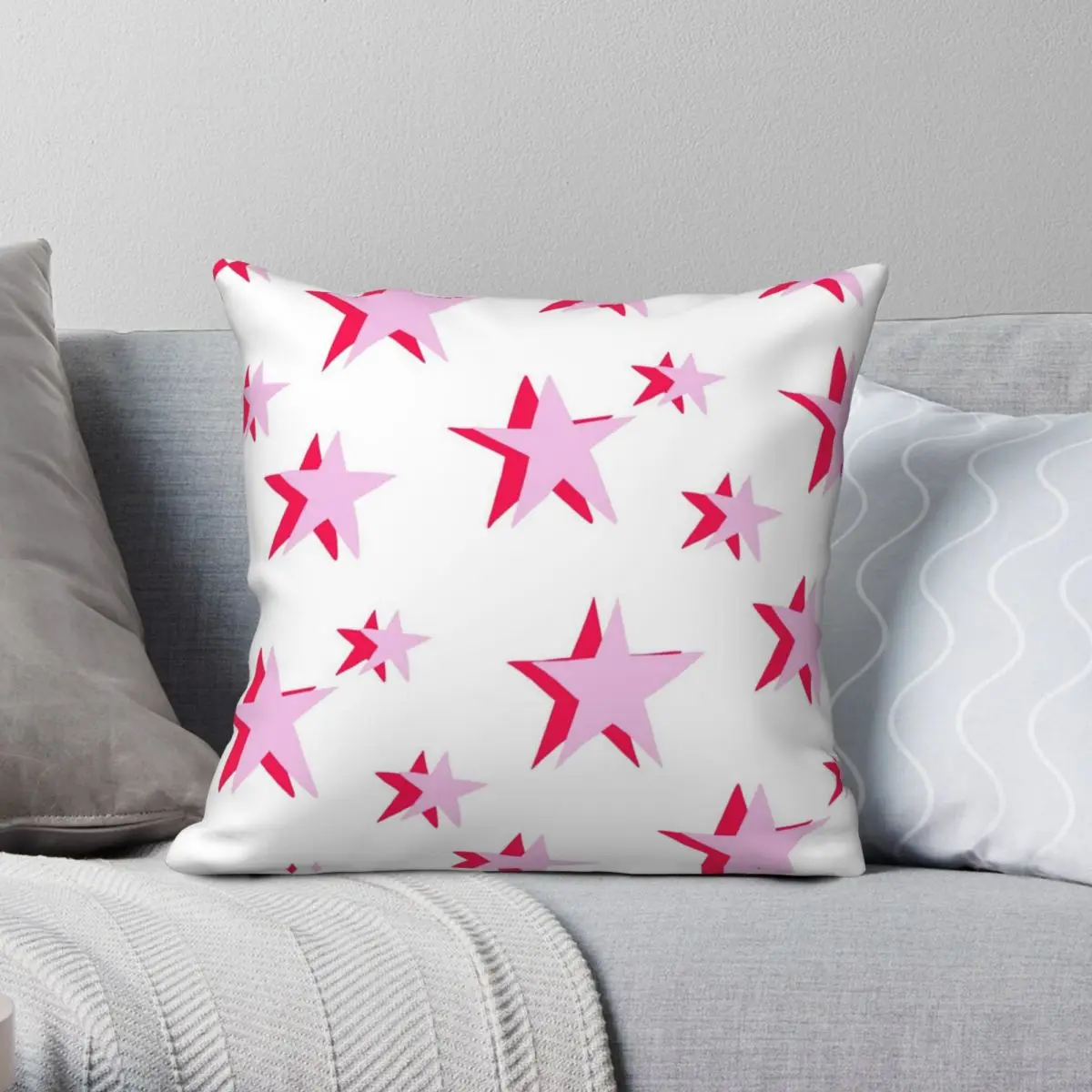 

Розовая и красная квадратная подушка Vsco со звездами, чехол из полиэстера и льна, Вельветовая креативная Декоративная Подушка на молнии, чехол для дивана, подушки для сидения