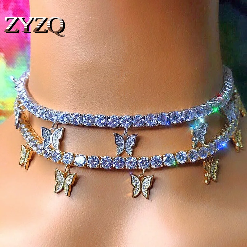 ZYZQ Crystal Butterfly Pendant Ladies Necklace Ins Wind Insect Sweet Cocktail Party Accessories | Украшения и аксессуары