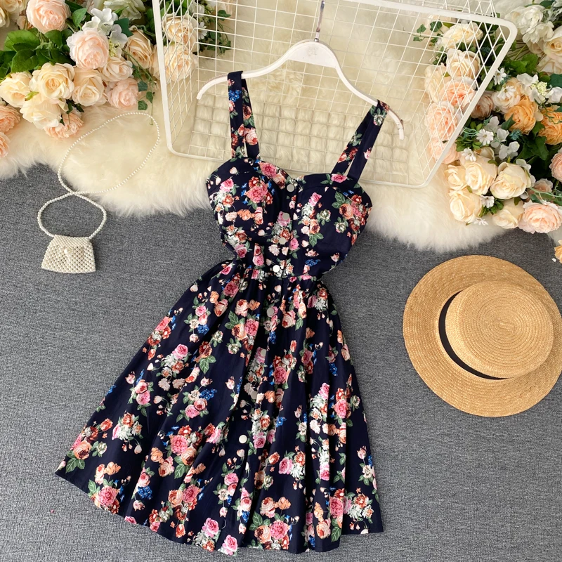 Boho 2021 Цветочный принт в винтажном стиле спагетти ремень Лето мини короткое