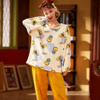 Cartoon Pineapple Sleepwear Double-sided Flannel Pajamas Sets Winter Gift Female Nightwear Keep Warm Pijama Mujer Femme Homewear
Cartoon Pineapple Sleepwear Double-sided Flannel Pajamas Sets Winter Gift Female Nightwear Keep Warm Pijama Mujer Femme Homewear