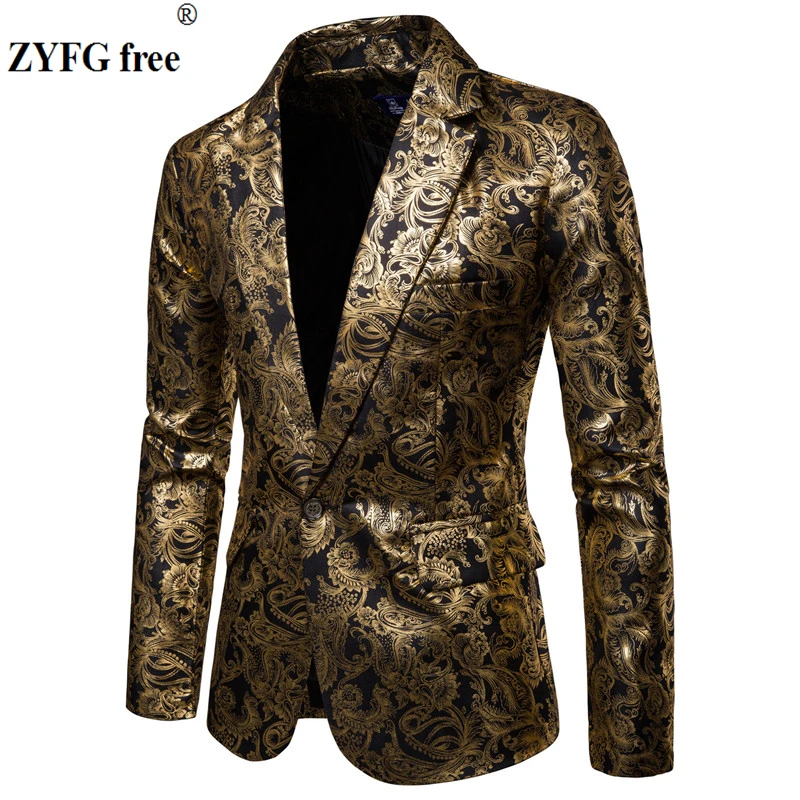Men Bright gold print suit jacket dress slim fit Gold silk printing suit coat autumn style slim fit Tops jacke plus size for men 
Men Bright gold print suit jacket dress slim fit Gold silk printing suit coat autumn style slim fit Tops jacke plus size for men