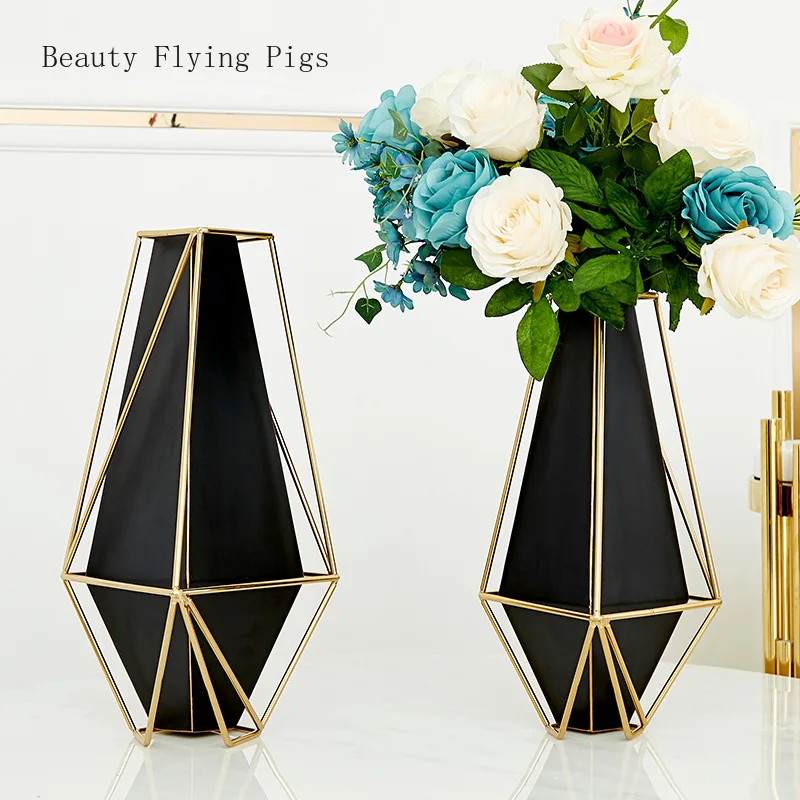 

Direct sales new creative metal plating vase hotel club model bedroom window sill dining table wrought iron decorative vase