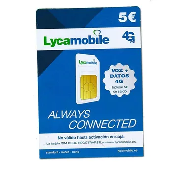 SIM card Lycamobile - 5 € balance-register yourself-Voice + Internet 4G - Con movistar-Mini coverage, micro and nano SIM
SIM card Lycamobile - 5 € balance-register yourself-Voice + Internet 4G - Con movistar-Mini coverage, micro and nano SIM