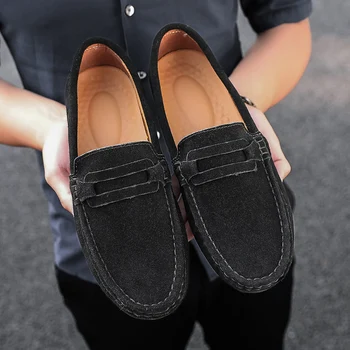 

Mocassim Masculino Plus Size 38-47 Men Casual Shoes Suede Leather Mens Loafers Moccasins Slip On Flats Male Driving Shoes Black