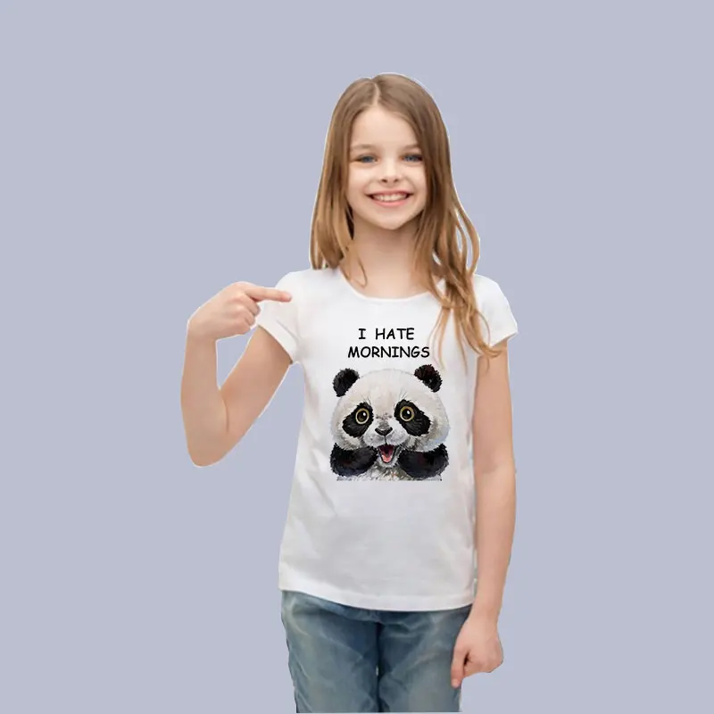 Фото Новая летняя детская одежда Детская футболка с милой пандой забавная | Тройники (4000623815386)
