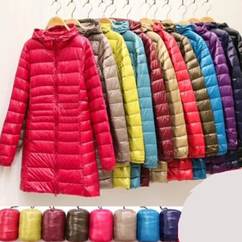 

7XL Winter Women White Duck Down Parka Candy Color Soft Jackets Women Long Duck Down Jacket Outwear Ultralight Hooded Coats